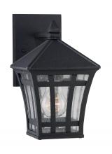 Generation-Seagull 88131-12 - Herrington transitional 1-light outdoor exterior small wall lantern sconce in black finish with clea