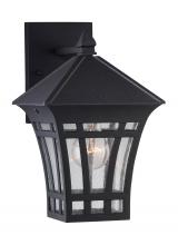 Generation-Seagull 88132-12 - Herrington transitional 1-light outdoor exterior medium wall lantern sconce in black finish with cle