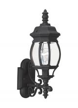 Generation-Seagull 88200-12 - Wynfield traditional 1-light outdoor exterior wall lantern sconce uplight in black finish with clear