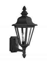 Generation-Seagull 8824-12 - Brentwood traditional 1-light outdoor exterior uplight wall lantern sconce in black finish with clea