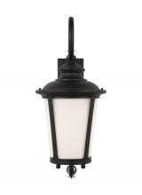 Generation-Seagull 88242-12 - Cape May traditional 1-light outdoor exterior large wall lantern sconce in black finish with etched