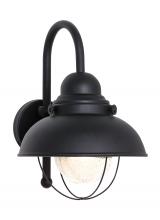 Generation-Seagull 8871-12 - Sebring transitional 1-light outdoor exterior large wall lantern sconce in black finish with clear s