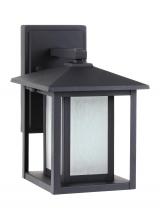 Generation-Seagull 89029-12 - Hunnington contemporary 1-light outdoor exterior small wall lantern in black finish with etched seed