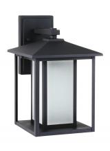 Generation-Seagull 89031EN3-12 - Hunnington contemporary 1-light LED outdoor exterior medium wall lantern in black finish with etched