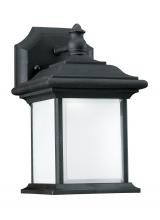 Generation-Seagull 89101EN3-12 - Wynfield traditional 1-light LED outdoor exterior wall lantern sconce in black finish with frosted g