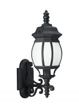 Generation-Seagull 89102-12 - Wynfield traditional 1-light outdoor exterior medium wall lantern sconce in black finish with froste