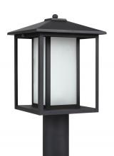 Generation-Seagull 89129-12 - Hunnington contemporary 1-light outdoor exterior post lantern in black finish with etched seeded gla