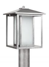 Generation-Seagull 89129-57 - Hunnington contemporary 1-light outdoor exterior post lantern in weathered pewter grey finish with e