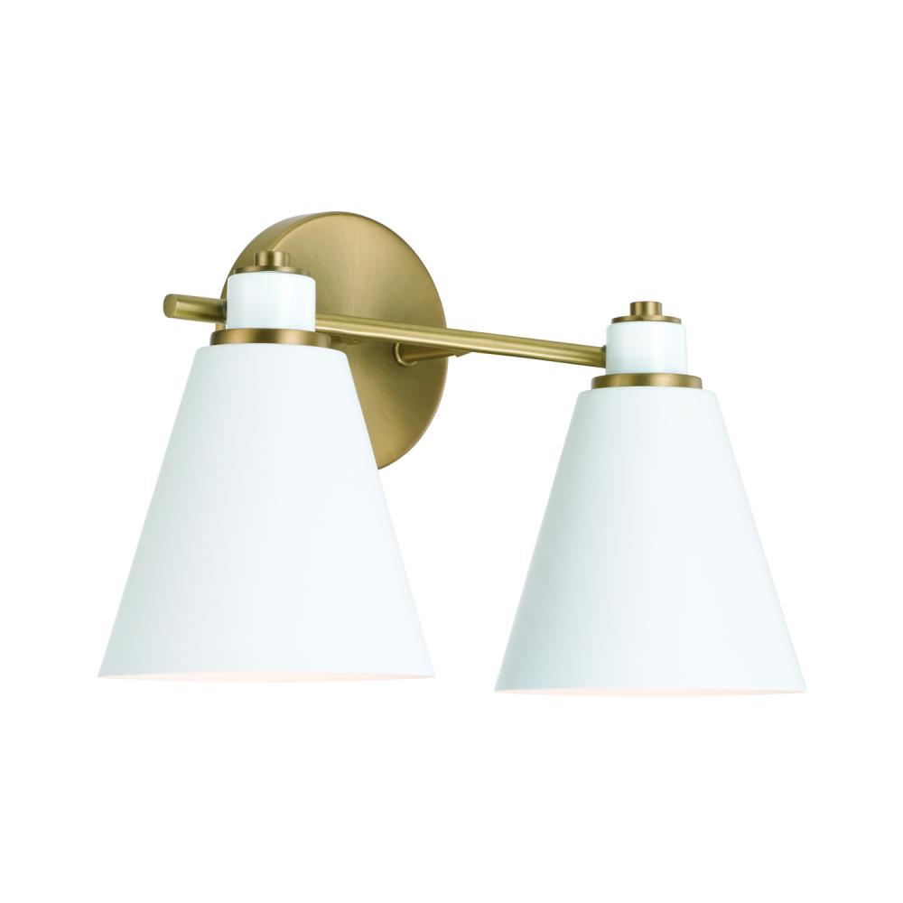 2-Light Vanity in Aged Brass and White Metal Shade