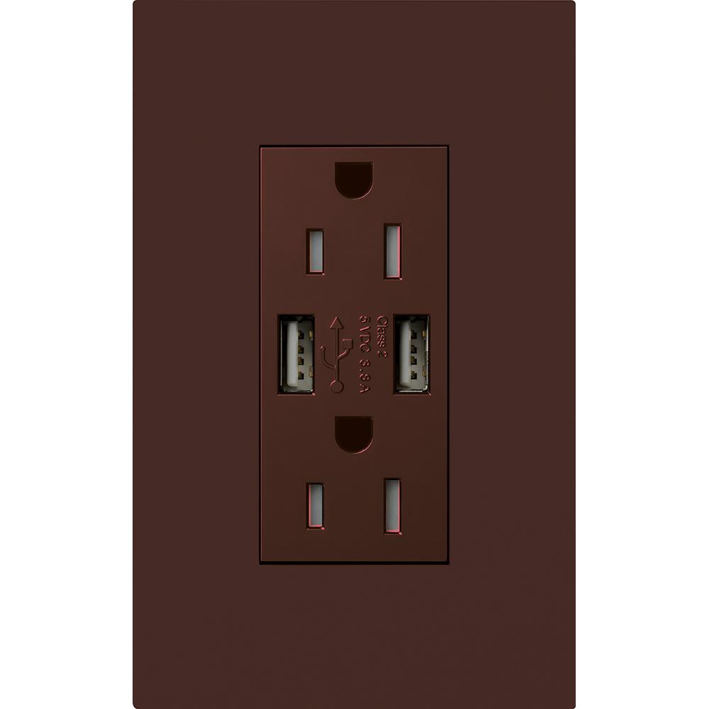 DUPLEX 15A TR DUAL USB RECEPTACLE BR FP