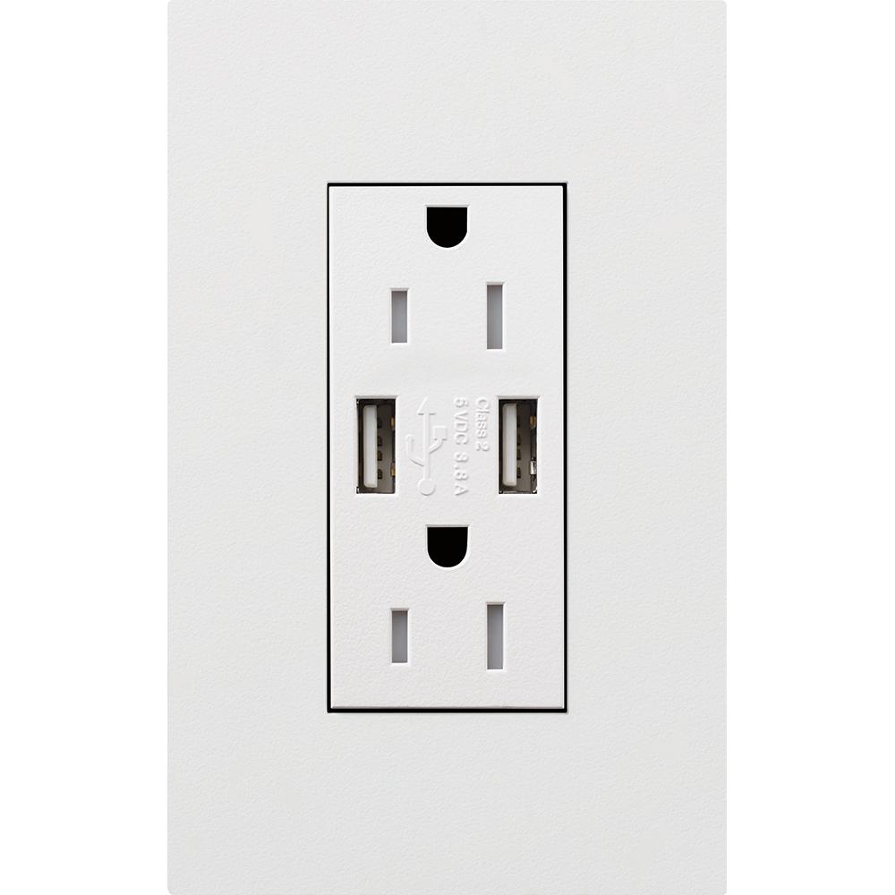 DUPLEX 15A TR DUAL USB RECEPTACLE WH FP