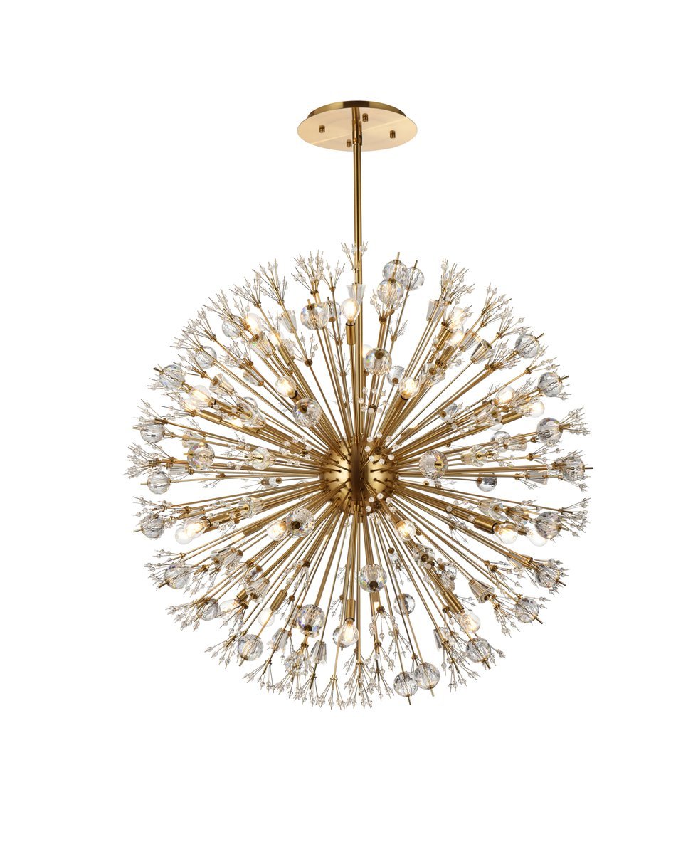 Vera 44 Inch Crystal Starburst Round Pendant in Gold