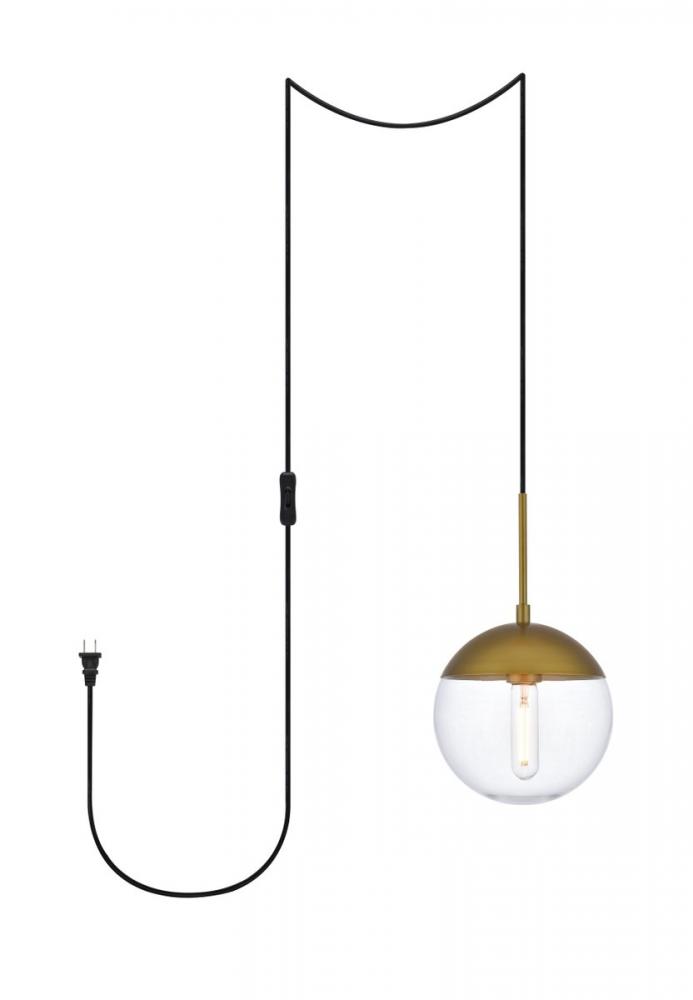 Eclipse 1 Light Brass Plug in Pendant with Clear Glass