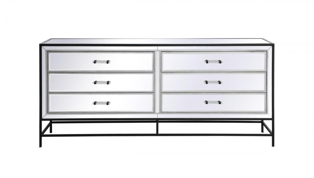 James 72 in. mirrored six drawer chest in black