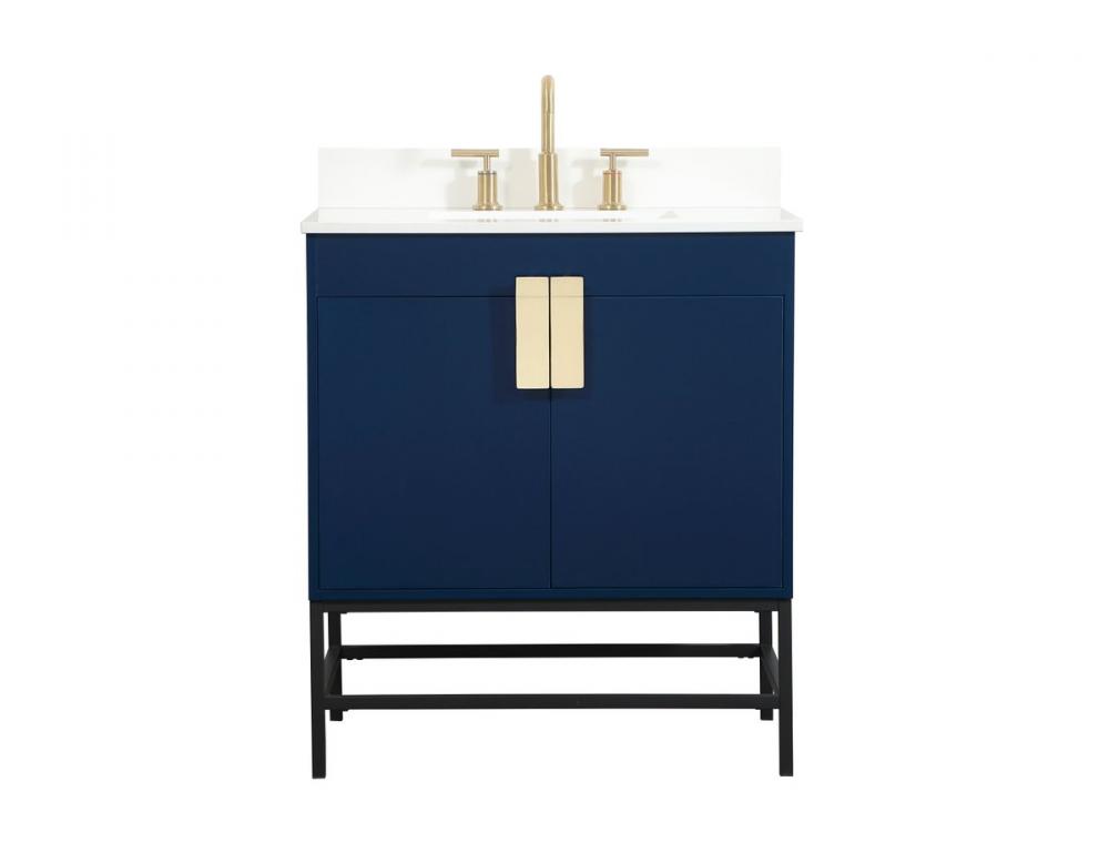 30 inch Single bathroom vanity in blue with backsplash