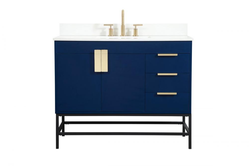 42 inch Single bathroom vanity in blue with backsplash