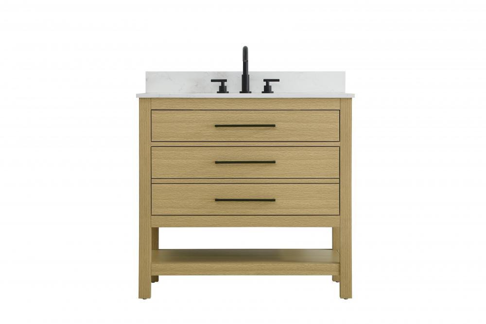 36  inch Single Bathroom Vanity in Honey Brown with backsplash