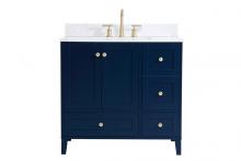 Elegant VF18036BL-BS - 36 Inch Single Bathroom Vanity in Blue with Backsplash