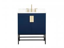 Elegant VF48830MBL-BS - 30 Inch Single Bathroom Vanity in Blue with Backsplash