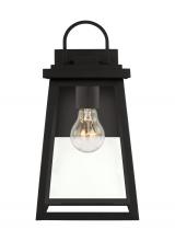 Generation-Designer 8648401EN7-12 - Founders modern 1-light LED outdoor exterior medium wall lantern sconce in black finish with clear g