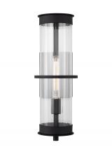 Generation-Designer 8726701EN7-12 - Alcona transitional 1-light LED outdoor exterior large wall lantern in black finish with clear flute