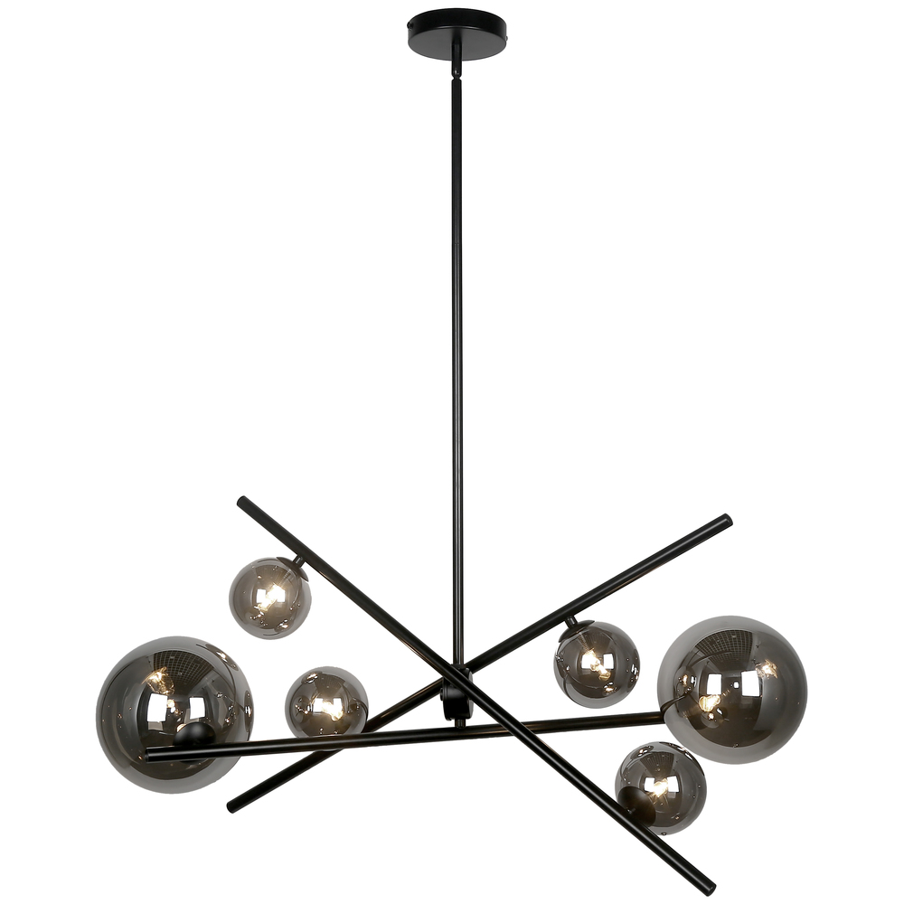 6 Light Halogen Horizontal Pendant, Matte Black with Smoked Glass