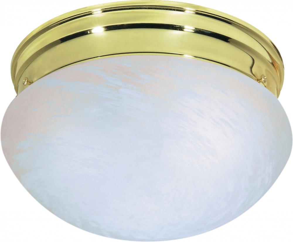 2 Light - 10" Flush with Alabaster Glass - Polished Brass Finish