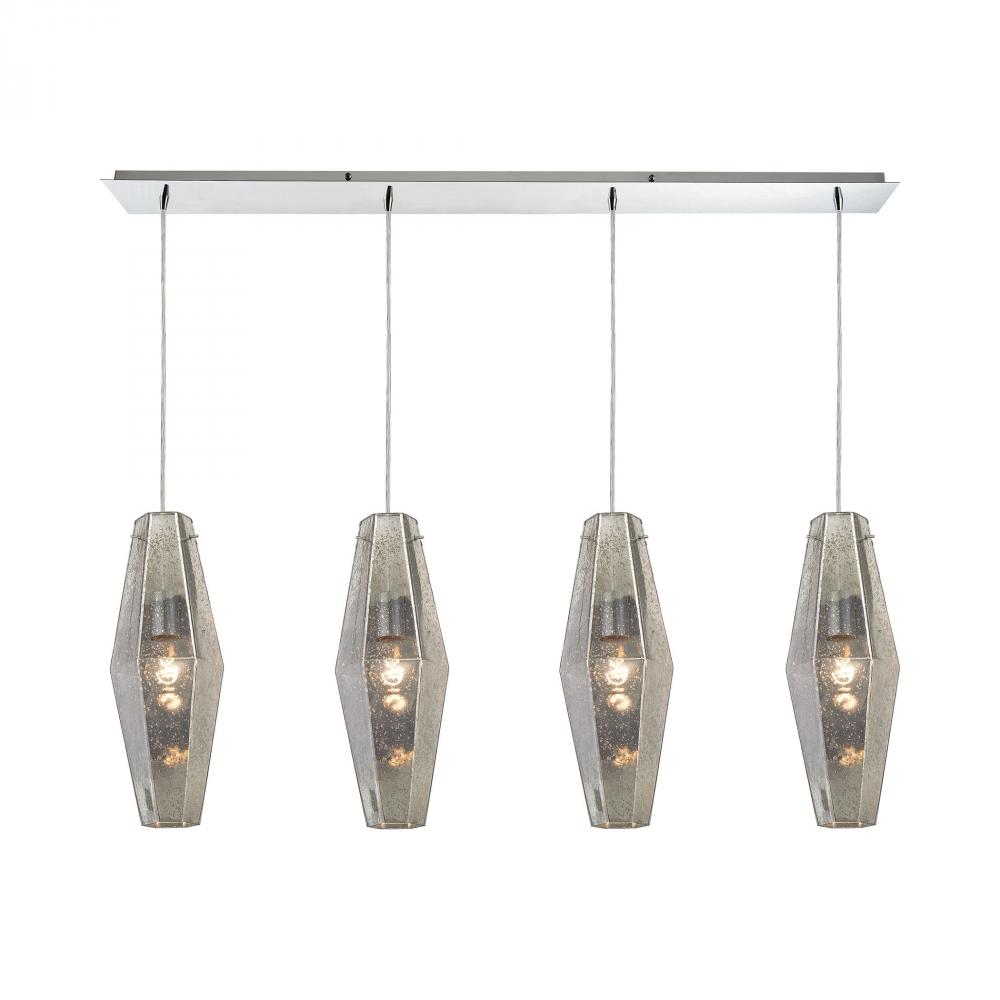 Pelham 4-Light Linear Pendant Fixture in Polished Chrome with Mercury Glass