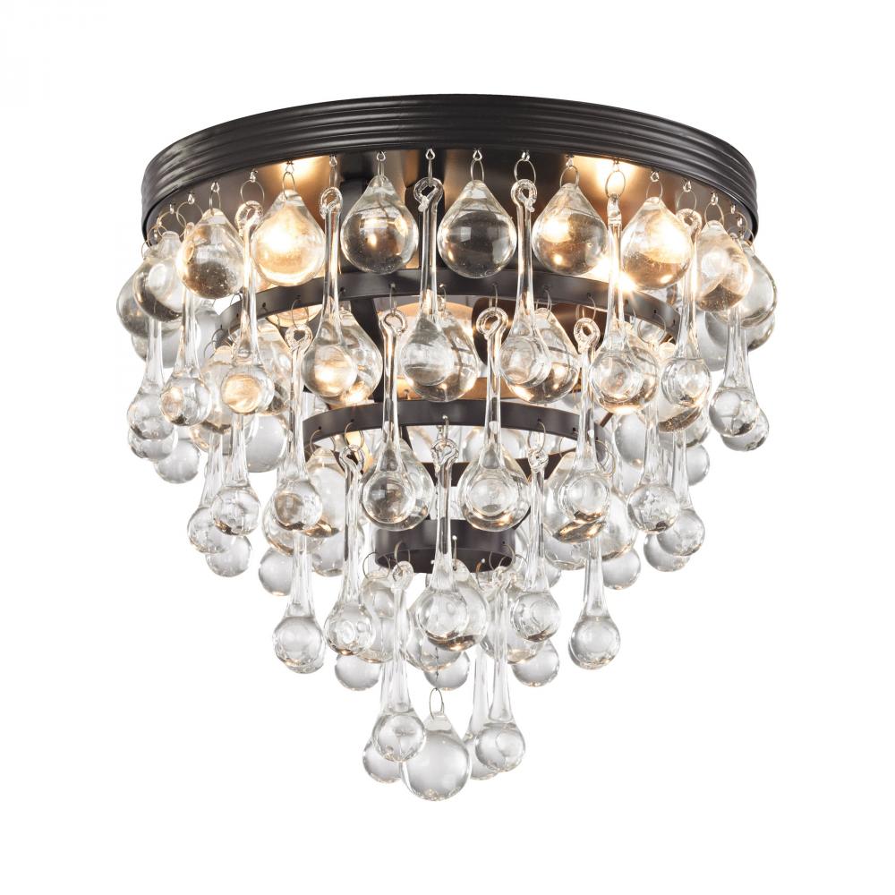 Ramira 3-Light Semi Flush in Oil Rubbed Bronze with Clear Glass Drops